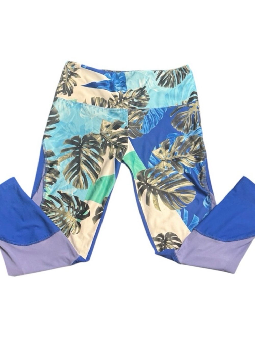 Bally Total Fitness Capri Leggings Blue Tropical Palm Print Mesh Size M - Picture 9 of 9
